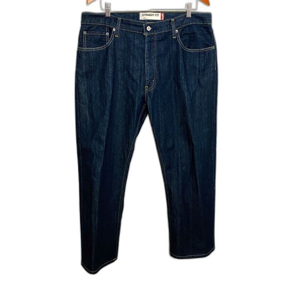 Levis 505 Straight Fit Blue Denim Dark Wash Classic Zip Fly Jeans Mens Sz 36x30 - Picture 1 of 7